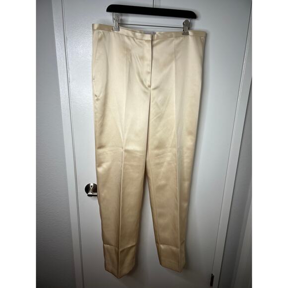 H&M Women's Satin Flat Front Straight Leg Dress Pants Beige ~ Size 14 - Picture 1 of 8